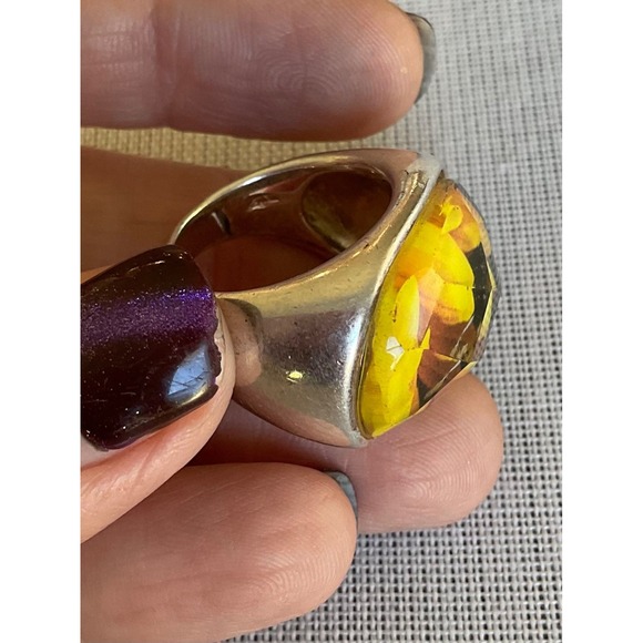 Vintage 925 Sterling Silver Yellow Flower Ring size 7 Estate jewelry - Picture 8 of 9